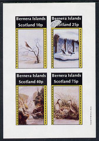 Bernera 1981 Life in the Country imperf sheetlet containing set of 4 values unmounted mint (note the large white flaw on the 25p value is on the original plate), stamps on , stamps on  stamps on waterfalls, stamps on  stamps on birds