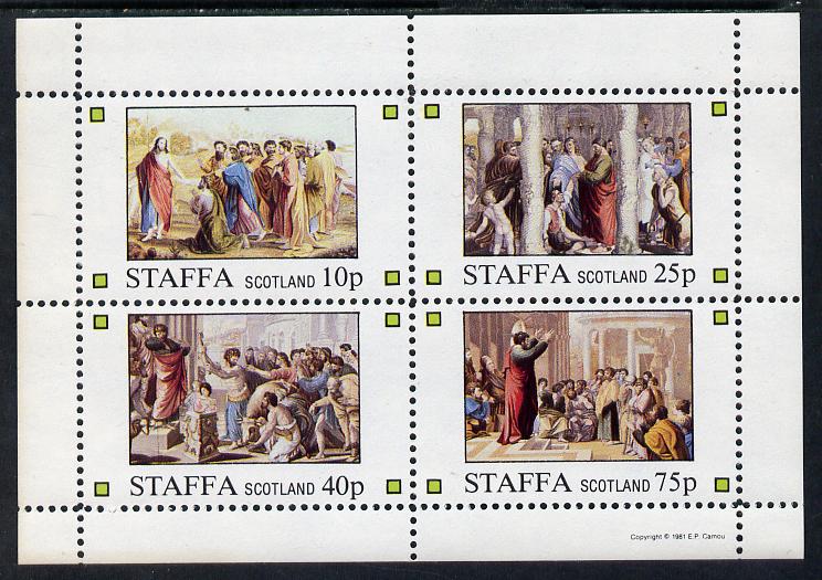 Staffa 1981 Bible Stories perf sheetlet containing set of 4 values unmounted mint, stamps on religion