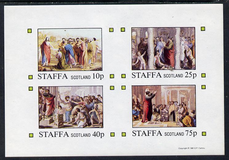 Staffa 1981 Bible Stories imperf sheetlet containing set of 4 values unmounted mint, stamps on religion