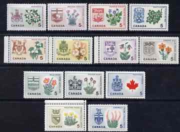 Canada 1964 Provincial Emblems perf set of 13 unmounted mint, SG 543-55, stamps on emblems, stamps on arms, stamps on heraldry, stamps on flowers, stamps on bison, stamps on ships
