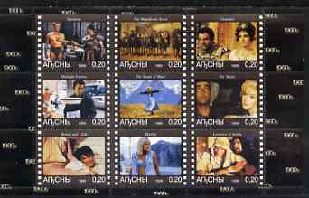 Abkhazia 1999 Movies from the 1960s perf sheetlet containing 9 values unmounted mint (Taylor & Burton, Marilyn, Kirk Douglas, etc), stamps on films, stamps on cinema, stamps on music, stamps on entertainments, stamps on literature, stamps on marilyn, stamps on marilyn monroe