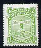 New Zealand 1913-37 Life Insurance 1/2d yellow-green P14x15 (Lighthouse) unmounted mint some toning, SG L36a, stamps on , stamps on  stamps on , stamps on  stamps on  kg5 , stamps on  stamps on lighthouses