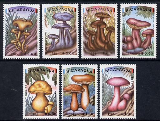 Nicaragua 1985 Fungi complete set of 7 unmounted mint, SG 2648-54, stamps on fungi
