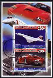 Djibouti 2006 Concorde & Ferrari F430-RA perf sheetlet containing 2 values cto used, stamps on concorde, stamps on cars, stamps on ferrari