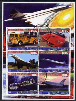 Djibouti 2006 Concorde, Space, Ferrari & Fire Trucks perf sheetlet containing 6 values cto used, stamps on concorde, stamps on space, stamps on fire, stamps on ferrari, stamps on cars, stamps on shuttle