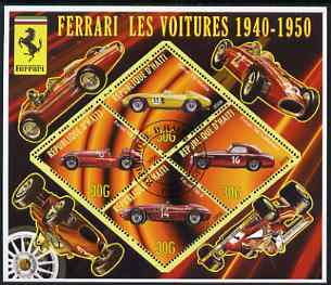 Haiti 2006 Ferrari Cars 1940-1950 perf sheetlet containing 4 diamond shaped values cto used, stamps on cars, stamps on ferrari, stamps on racing cars, stamps on 