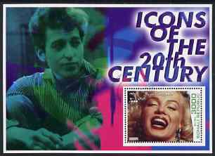 Somalia 2001 Icons of the 20th Century #01 perf s/sheet showing Marilyn Monroe with Bob Dylan in background cto used, stamps on , stamps on  stamps on personalities, stamps on  stamps on millennium, stamps on  stamps on movies, stamps on  stamps on films, stamps on  stamps on music, stamps on  stamps on marilyn, stamps on  stamps on marilyn monroe