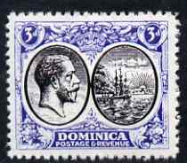 Dominica 1923-33 KG5 Badge 3d black & blue with centre reversed being a 'Hialeah' forgery on gummed paper (as SG 79var), stamps on ships, stamps on  kg5 , stamps on , stamps on forgery, stamps on forgeries