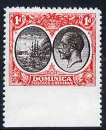 Dominica 1923-33 KG5 Badge 1d black & scarlet imperf between stamp and margin being a Hialeah forgery on gummed paper (as SG 73var), stamps on ships, stamps on  kg5 , stamps on , stamps on forgery, stamps on forgeries