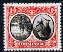 Dominica 1923-33 KG5 Badge 1d black & scarlet with centre inverted and reversed being a 'Hialeah' forgery on gummed paper (as SG 73var), stamps on ships, stamps on  kg5 , stamps on , stamps on forgery, stamps on forgeries