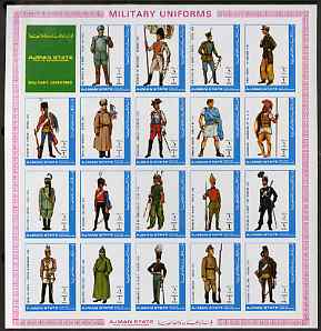 Ajman 1972 Military Uniforms #1 complete imperf set of 19 values unmounted mint, Mi 1774-92B , stamps on , stamps on  stamps on militaria, stamps on  stamps on uniforms