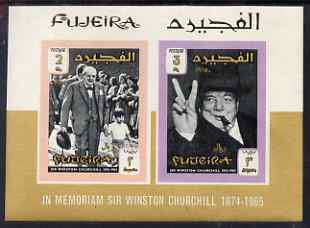 Fujeira 1966 Churchill Commemoration imperf m/sheet containing 2 values unmounted mint, as SG MS75, stamps on churchill  personalities