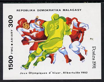 Malagasy Republic 1991 Albertville Winter Olympics 2nd issue unmounted mint m/sheet (Ice Hockey) SG MS 869, stamps on sport    ice hockey
