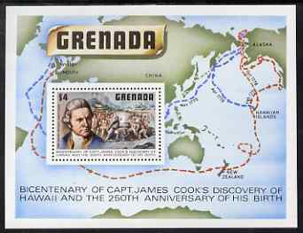Grenada 1978 Birth Anniversary of Capt Cook perf m/sheet unmounted mint, SG MS974, stamps on explorers, stamps on cook, stamps on personalities, stamps on maps, stamps on death