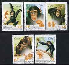 Cuba 1998 Evolution of the Chimpanzee perf set of 5 fine cto used, SG 4255-59, stamps on animals, stamps on apes