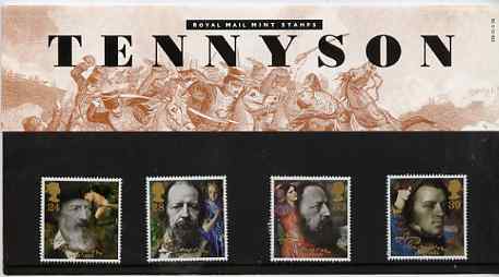 Great Britain 1992 Death Centenary of Alfred Lord Tennyson (Poet) set of 4 in official presentation pack, stamps on poetry, stamps on literature, stamps on books, stamps on death