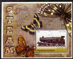 Benin 2006 Early Steam Locos #4 (Lady of Lynn) perf m/sheet with Butterflies in background fine cto used, stamps on railways, stamps on butterflies