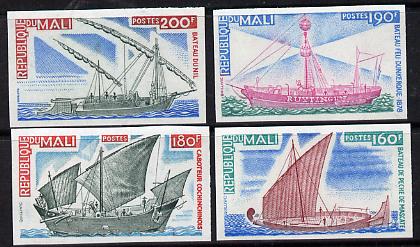 Mali 1976 Ships imperf set of 4 (Lightship, Chinese Junk, Fishing Boat, Felucca) unmounted mint as SG 563-66, stamps on fish  marine-life  lighthouses   ships