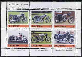 Chartonia (Fantasy) Classic Motorcycles perf sheetlet containing 6 values unmounted mint, stamps on cinderella, stamps on motorbikes