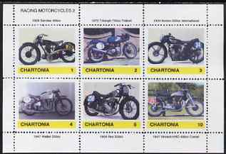 Chartonia (Fantasy) Racing Motorcycles #2 perf sheetlet containing 6 values unmounted mint, stamps on cinderella, stamps on motorbikes, stamps on sport