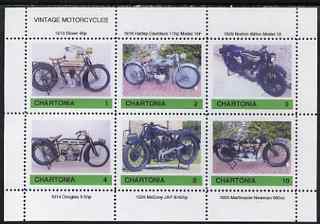 Chartonia (Fantasy) Vintage Motorcycles perf sheetlet containing 6 values unmounted mint, stamps on cinderella, stamps on motorbikes