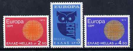 Greece 1970 Europa perf set of 3 unmounted mint, SG 1142-44, stamps on europa, stamps on owls, stamps on 