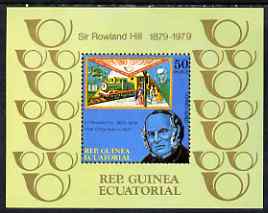 Equatorial Guinea 1979 Rowland Hill perf m/sheet unmounted mint , stamps on postal, stamps on rowland hill, stamps on railways, stamps on stamp on stamp, stamps on , stamps on stamponstamp