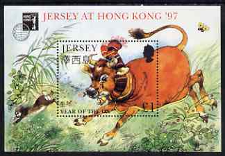 Jersey 1997 Chinese New Year - Year of the Ox perf m/sheet unmounted mint with Hong Kong 97 imprint, as SG MS 768 , stamps on , stamps on  stamps on bovine, stamps on  stamps on animals, stamps on  stamps on oxen, stamps on  stamps on  ox , stamps on  stamps on stamp exhibitions, stamps on  stamps on lunar, stamps on  stamps on lunar new year