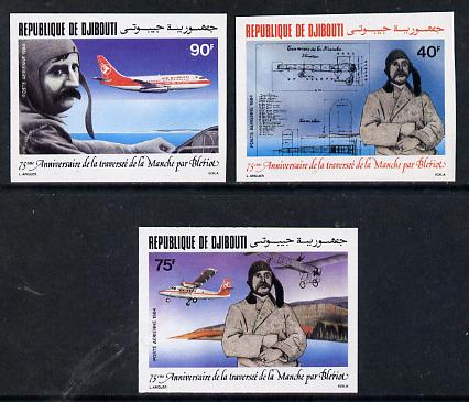 Djibouti 1984 Bleriot Anniversary imperf set of 3 as SG 925-27, stamps on aviation, stamps on britten norman
