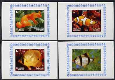 Sharjah 1972 Fish (2nd issue) complete set of 4 individual imperf deluxe sheets unmounted mint, as Mi 1200-03, stamps on fish