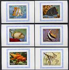 Sharjah 1972 Fish (1st issue) complete set of 6 individual imperf deluxe sheets unmounted mint, as Mi 1194-99, stamps on fish