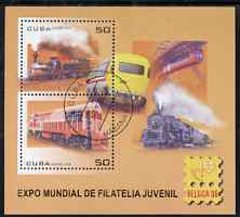 Cuba 2006 Belgica 06 Stamp Exhibition (Railways) perf m/sheet fine cto used, stamps on railways, stamps on stamp exhibitions