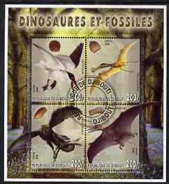 Djibouti 2006 Dinosaurs & Fossils #2 perf sheetlet containing set of 4 fine cto used, stamps on dinosaurs, stamps on fossils, stamps on rocks, stamps on minerals