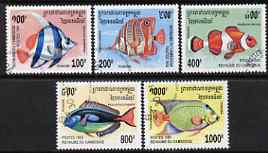 Cambodia 1995 Fishes set of 5 cto used, SG 1483-87, stamps on fish