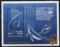 Norfolk Island 1995 Jakarta 95 Stamp Exhibition opt on Whales m/sheet unmounted mint SG MS595, stamps on mammals, stamps on whales, stamps on marine life, stamps on stamp exhibitions, stamps on 