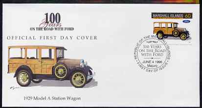 Marshall Islands 1996 Centenary of Ford Cars - 1929 Model A Station Wagon on illustrated cover with special first day cancel, SG 716, stamps on cars, stamps on ford, stamps on 