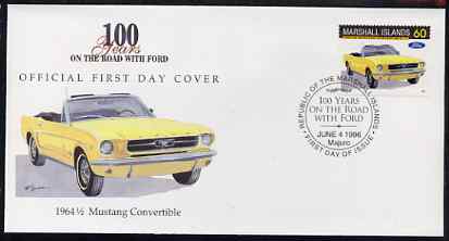 Marshall Islands 1996 Centenary of Ford Cars - 1964 Mustang Convertible on illustrated cover with special first day cancel, SG 718, stamps on cars, stamps on ford, stamps on 