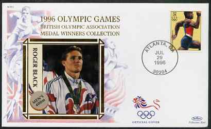 United States 1996 Atlanta Olympics 32c Mens Sprinting on illustrated Benham silk cover (British Olympic Association showing Roger Black) with special Atlanta cancel, SG ..., stamps on sport, stamps on olympics, stamps on running, stamps on athletics