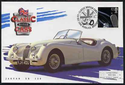 Great Britain 1996 Classic Sports Cars 43p Jaguar XK120 on Mercury illustrated (Limited Edition) cover with special Beaulieu cancel, SG 1948, stamps on cars, stamps on jaguar, stamps on 