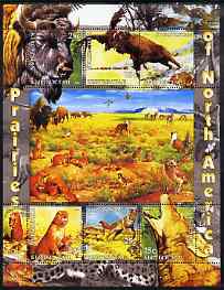 Kyrgyzstan 2004 Fauna of the World - Prairies of N America perf sheetlet containing 6 values unmounted mint, stamps on animals, stamps on dogs, stamps on bison, stamps on birds, stamps on wolves, stamps on bovine