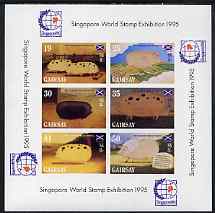 Gairsay 1995 Chinese New Year - Year of the Pig imperf sheetlet containing 6 values with Singapore 95 logo in margins, unmounted mint, stamps on pigs, stamps on swine, stamps on stamp exhibitions, stamps on lunar, stamps on lunar new year