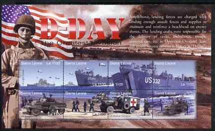 Sierra Leone 2004 60th Anniversary of D-day Landings perf m/sheet #5 containing 8 x 1100L values unmounted mint, SG MS 4267e, stamps on militaria, stamps on  ww2 , stamps on tanks, stamps on ships, stamps on red cross, stamps on medical