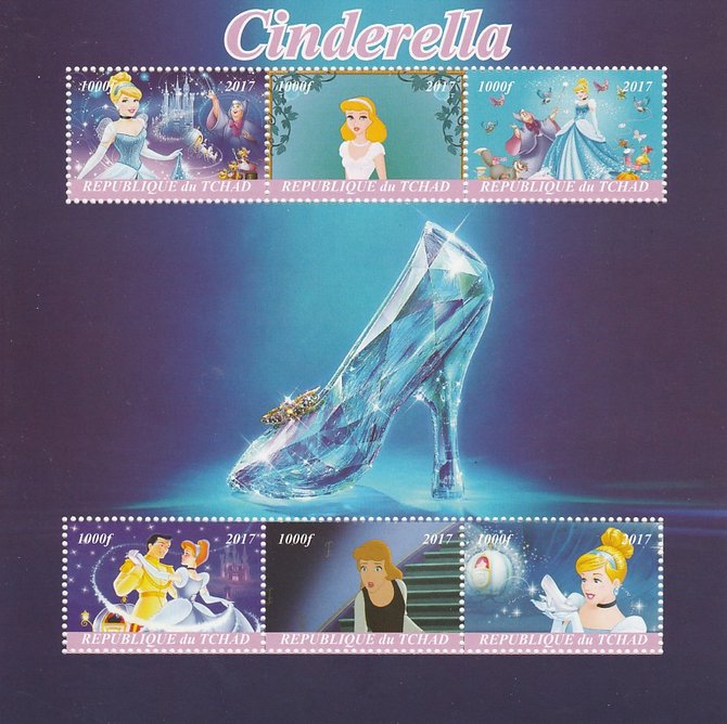 Chad 2017 Disneys Cinderella perf sheetlet containing 6 values unmounted mint. Note this item is privately produced and is offered purely on its thematic appeal. . , stamps on films, stamps on cinema, stamps on movies, stamps on disney, stamps on cinderella