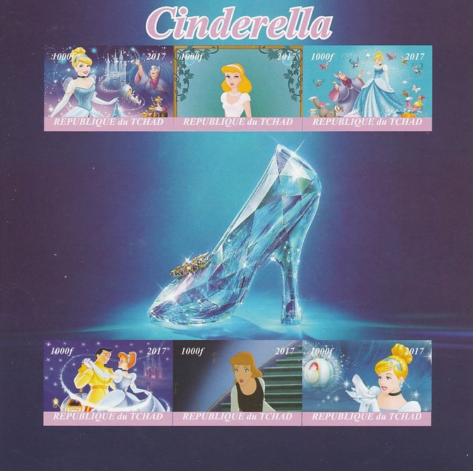 Chad 2017 Disneys Cinderella imperf sheetlet containing 6 values unmounted mint. Note this item is privately produced and is offered purely on its thematic appeal. . , stamps on films, stamps on cinema, stamps on movies, stamps on disney, stamps on cinderella