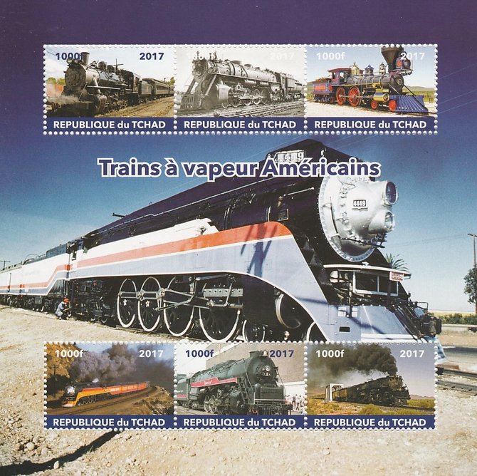 Chad 2017 Steam Trains of America perf sheetlet containing 6 values unmounted mint. Note this item is privately produced and is offered purely on its thematic appeal. . , stamps on railways
