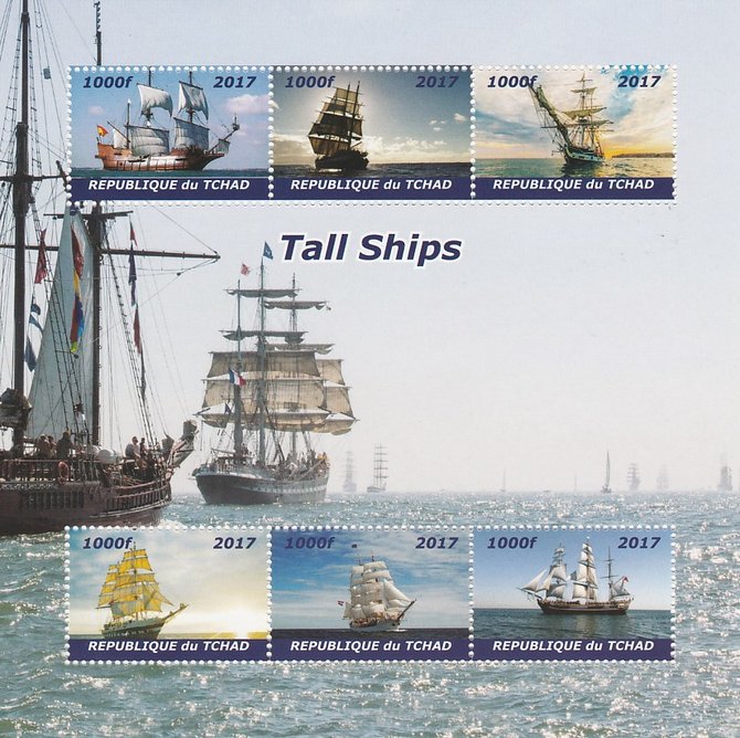 Chad 2017 Tall Ships perf sheetlet containing 6 values unmounted mint. Note this item is privately produced and is offered purely on its thematic appeal. . , stamps on ships