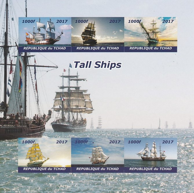 Chad 2017 Tall Ships imperf sheetlet containing 6 values unmounted mint. Note this item is privately produced and is offered purely on its thematic appeal. . , stamps on ships