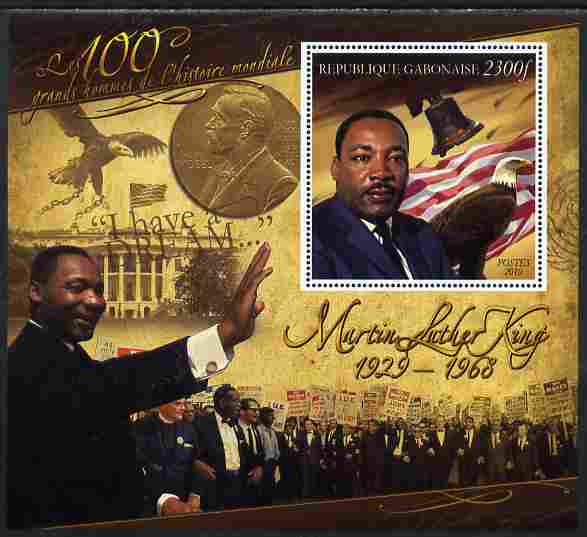 Gabon 2010-12 Greatest Personalities in World History - Martin Luther King large perf s/sheet unmounted mint, stamps on personalities, stamps on human rights, stamps on peace, stamps on nobel, stamps on racism, stamps on doves