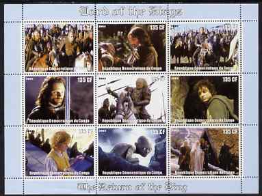 Congo 2003 Lord of the Rings - The Return of the King perf sheetlet containing 9 x 125 CF values unmounted mint, stamps on films, stamps on movies, stamps on literature, stamps on fantasy, stamps on entertainments, stamps on 