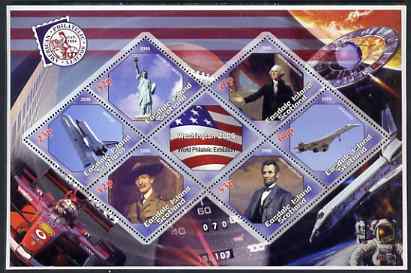 Easdale 2006 Washington Stamp Exhibition perf sheetlet containing 6 diamond shaped values (plus label) unmounted mint, stamps on stamp exhibitions, stamps on scouts, stamps on statue of liberty, stamps on lincoln, stamps on usa presidents, stamps on constitutions, stamps on personalities, stamps on flags, stamps on concorde, stamps on aviation, stamps on shuttle, stamps on space, stamps on  f1 , stamps on formula 1, stamps on 